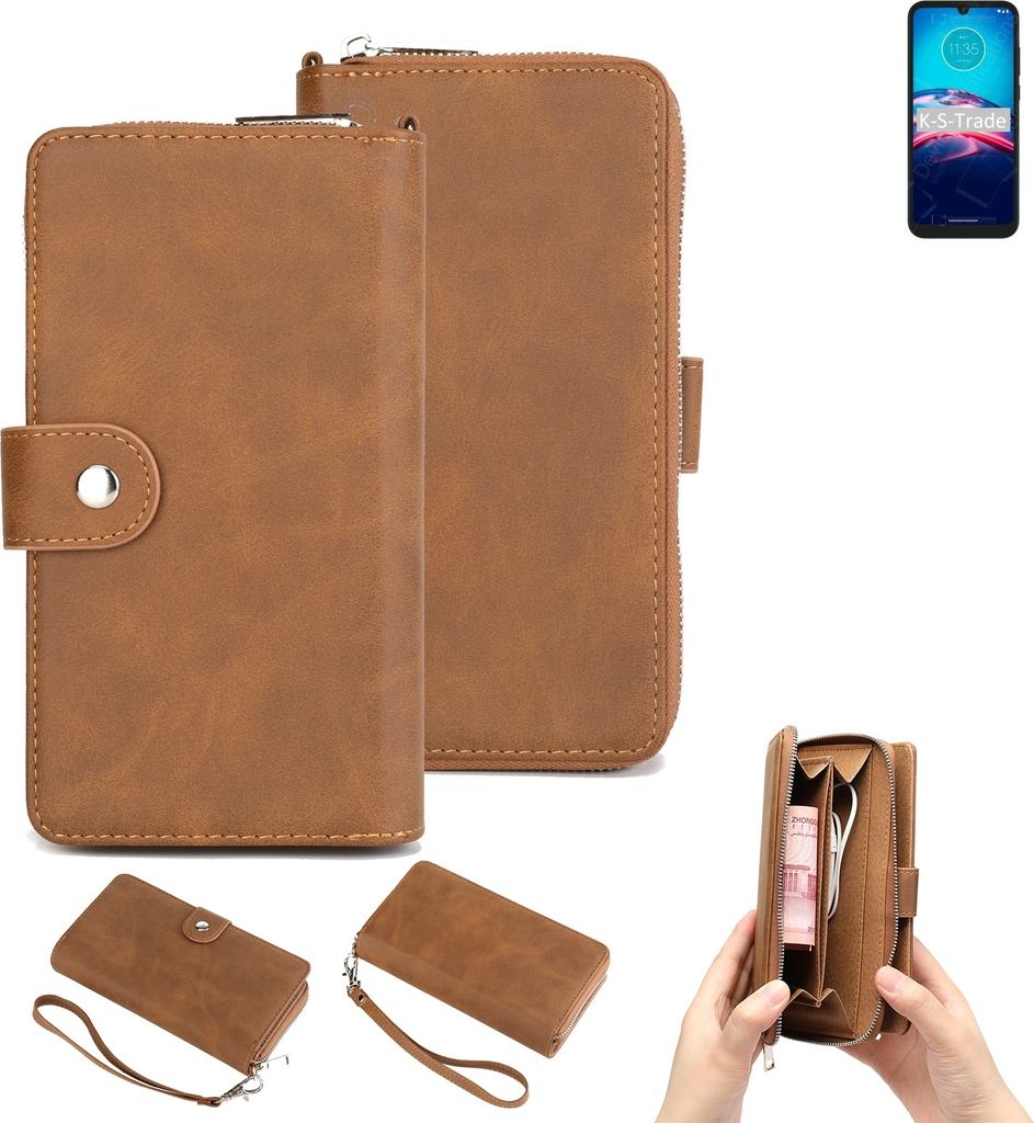 K-S-Trade Handyhülle Schutzhülle kompatibel mit Motorola Moto E6S 2020 & Portemonnee Tasche Handytasche Case Etui Geldbörse Wallet braun (1x)