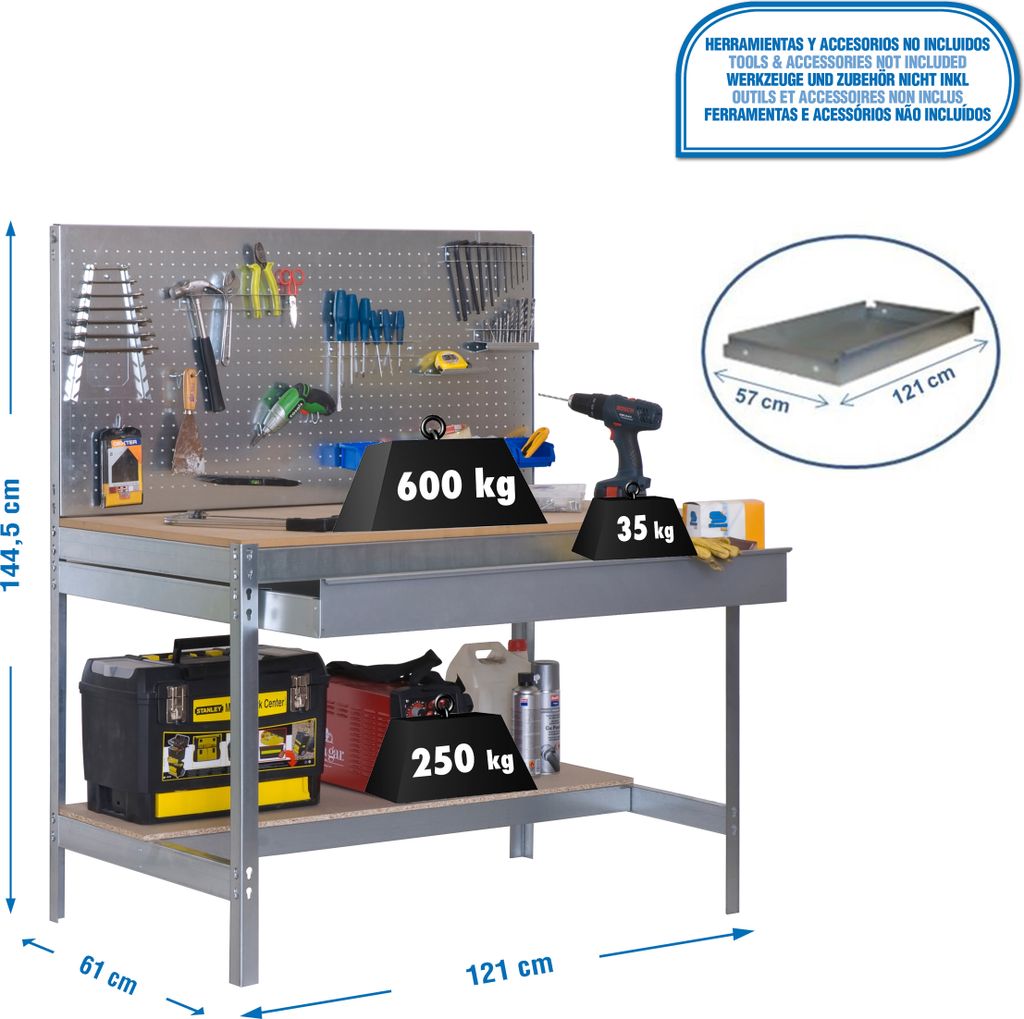 Simonrack Werkbank SIMONWORK BT2 BOX silber 1 Schublade 121,0 x 61,0 x 144,5 cm
