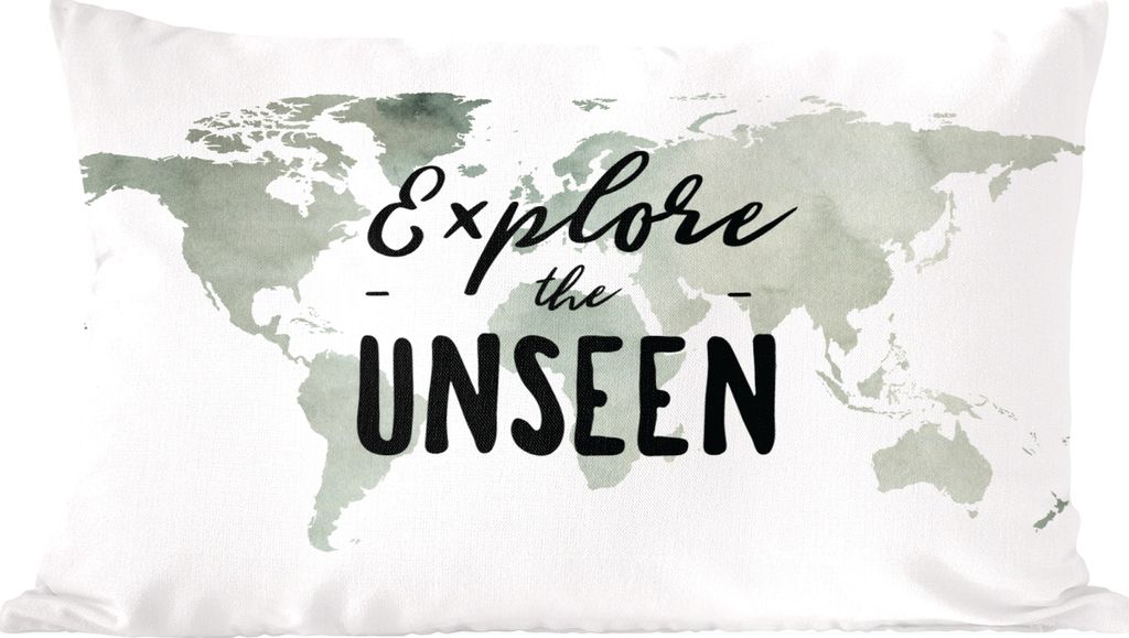 MuchoWow Zierkissen Sofakissen Wohnzimmer Dekokissen 50x30 cm Weltkarte - Weiß - Zitat - Wohnzimmerdekoration - Polster mit Photo