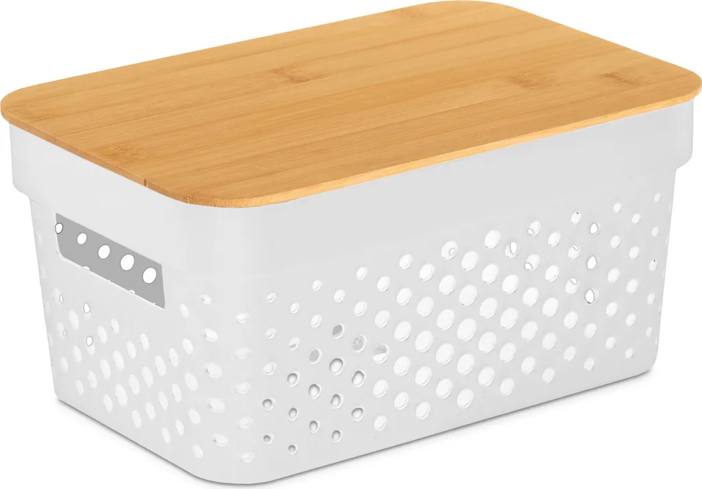 Cesta Portaoggetti Bagno e Bambini 26x17,5x12,5 cm Bianca e Legno