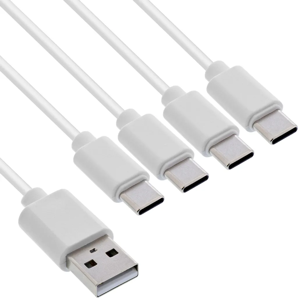 Répartiteur Chargeur USB-A vers 4x USB-C - Câble Multiple InLine Blanc 2m