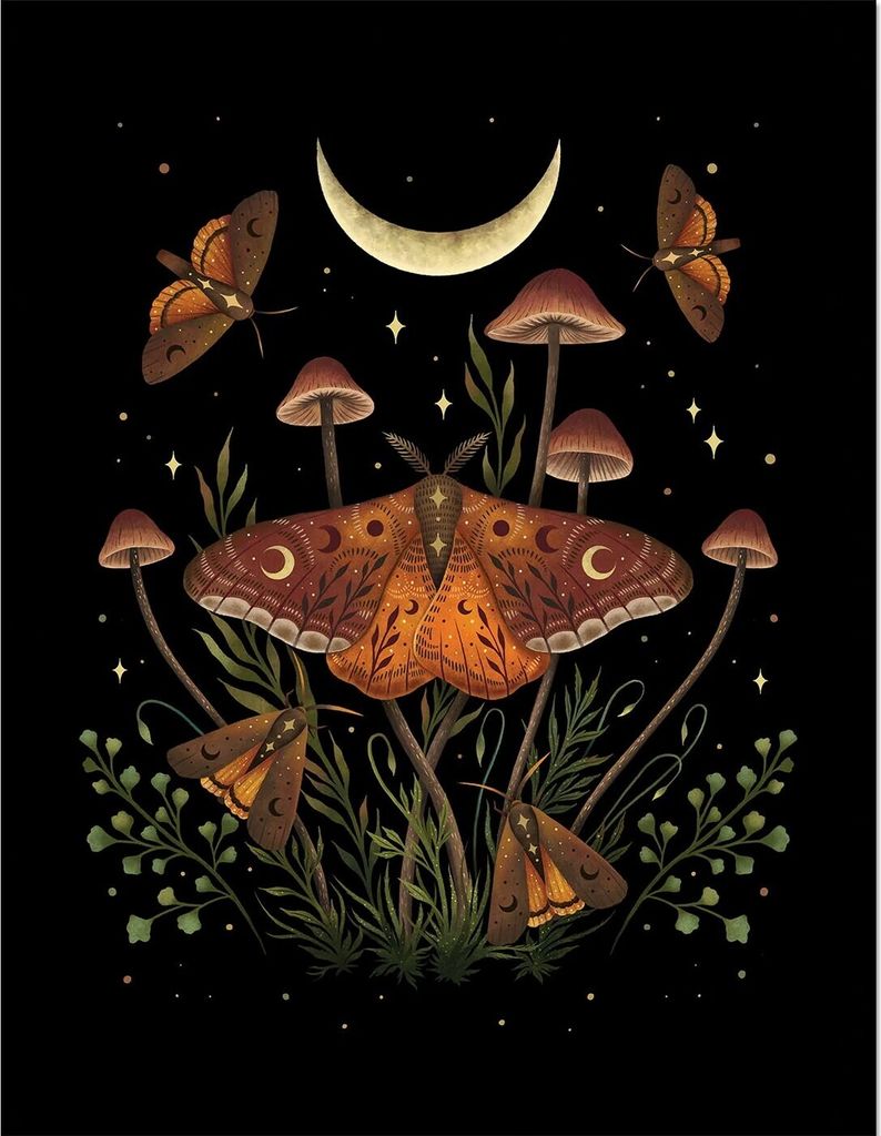 Episodic Drawing - Gerahmtes Poster "Autumn Light Underwings" PM8629 (45 cm x 35 cm) (Schwarz/Gold/Grün)