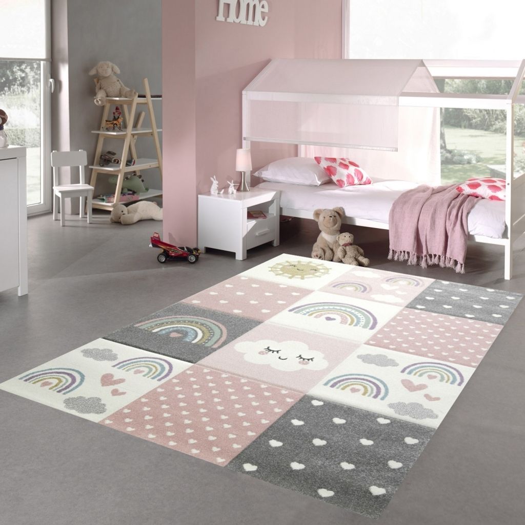 Kinderzimmer Teppich Spielteppich Regenbogen Herzchen Produktbild 