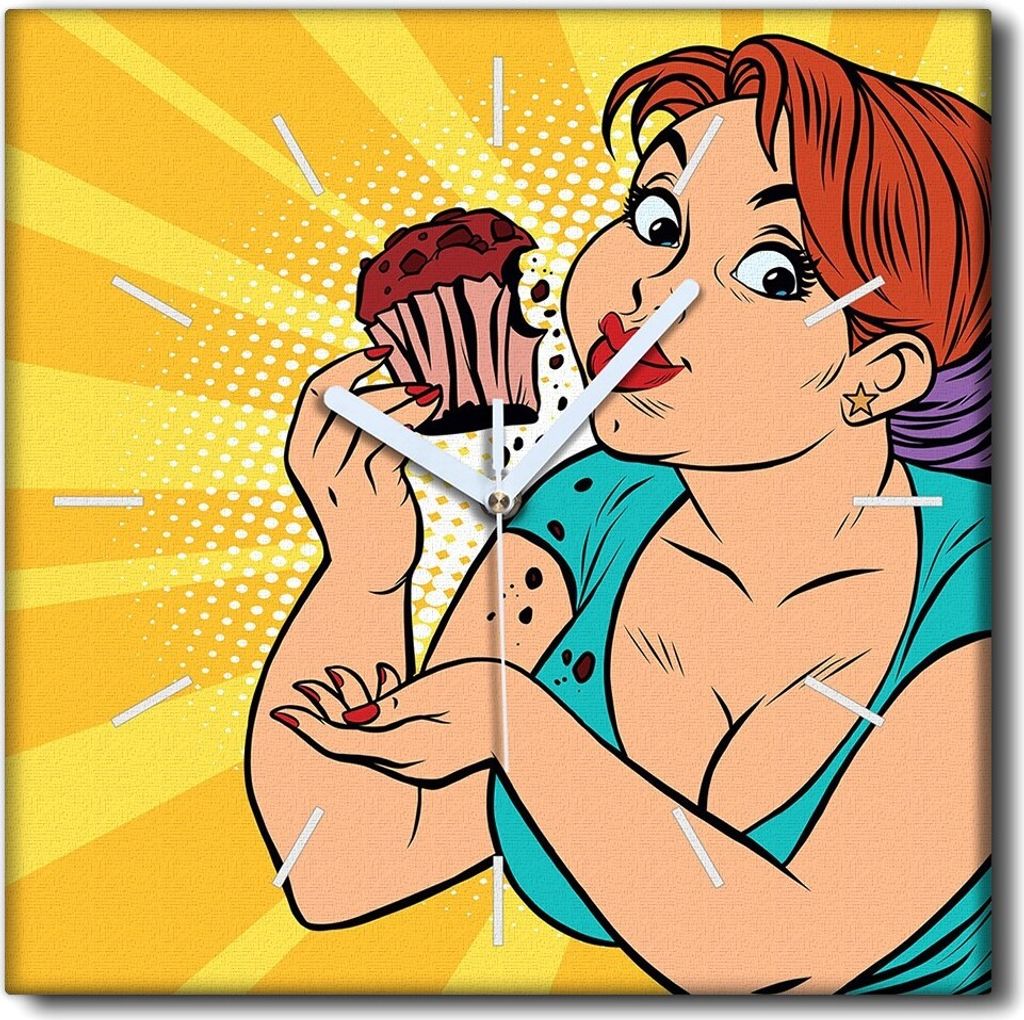 Coloray Uhr auf Leinwand 30x30 cm Wand Uhr Dekoration Wohnzimmer Segeltuch weiße Zeiger -Frau Bun Art.