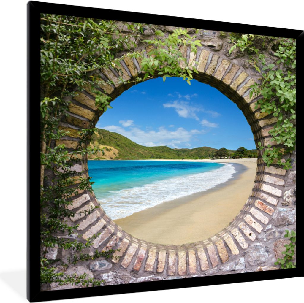 MuchoWow Gerahmtes Poster Strand - Meer - Blick 40x40 cm - Poster mit Schwarzem Bilderrahmen Wandposter Rahmen Foto Bilder - Mit Rahmen - Wanddek...