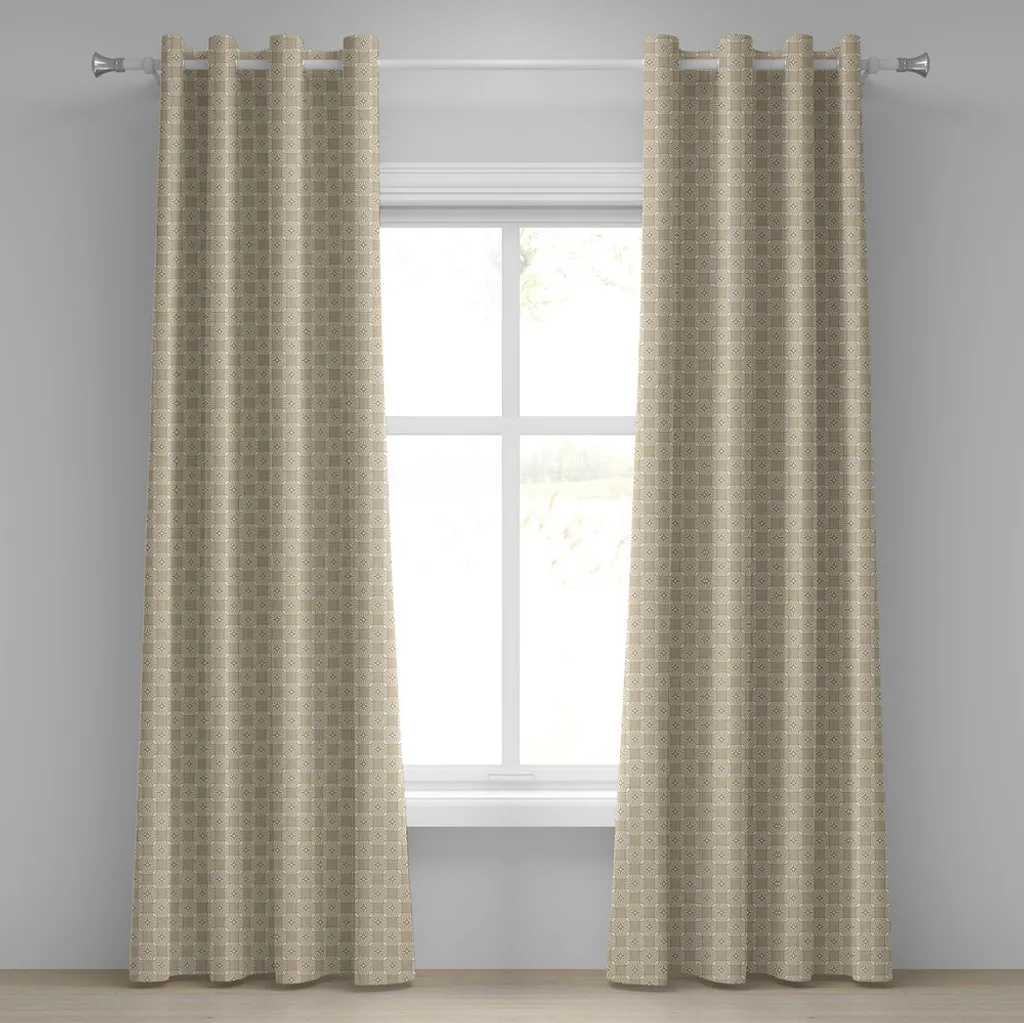 ABAKUHAUS Tenda geometrica con occhielli, quadrati a scacchi con strisce angolate con motivo a rombi, tende decorative a 2 pannelli, 280 cm x 175 cm, marrone chiaro bianco