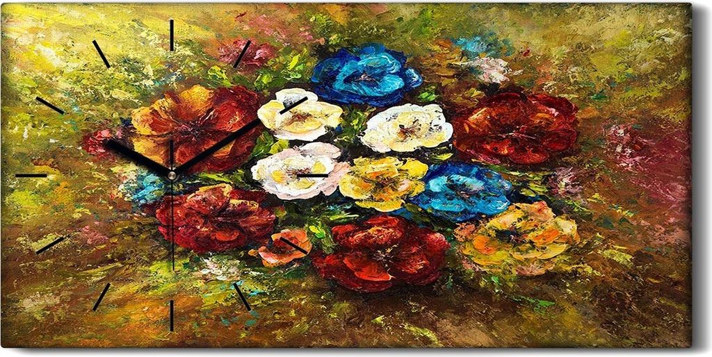 Dekor Leinwand Uhr Wandbilder 60x30 frische Blumen Blumenstrauß Malerei - schwarze Hände