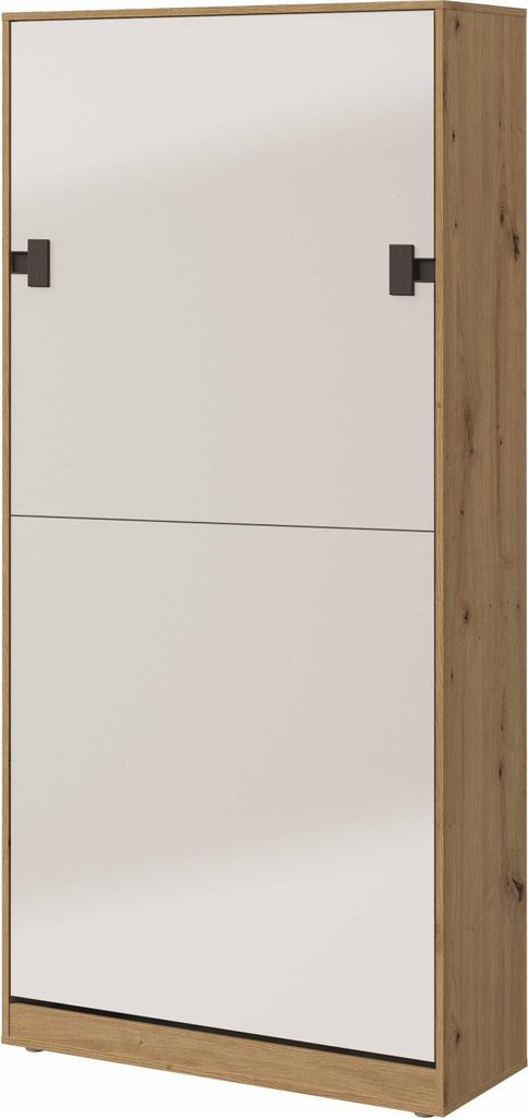 Kaiser Möbel Schrankbett 90x200 Vertical Wandklappbett INDEX Weiss/Eiche mit Matratze H2/H3