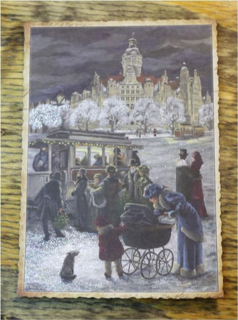 Postkarte Winterausflug mit Glimmer Leipzig Neues Rathaus Vintage