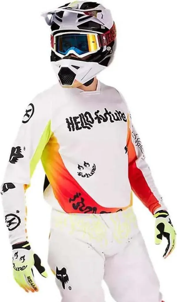 Maillot Fox MX 180 Hello Future Blanc - T-shirt Technique Cross Homme S