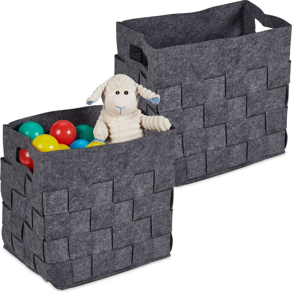 Relaxdays Aufbewahrungskorb 2er Set, faltbare Regalbox, Produktbild 