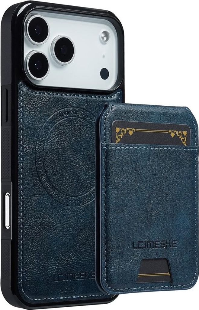 iPhone 17 Pro Hülle - LC.IMEEKE L3 - Leather Back Cover mit Kartenhalter - MagSafe Compatible - Blau