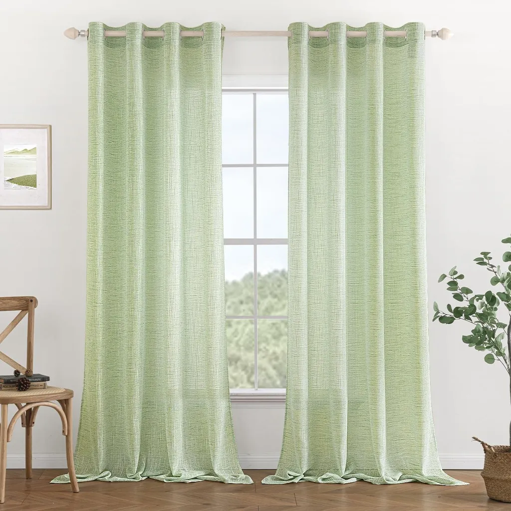 MIULEE Tende di lino con rete set di 2 140x260 cm Verde