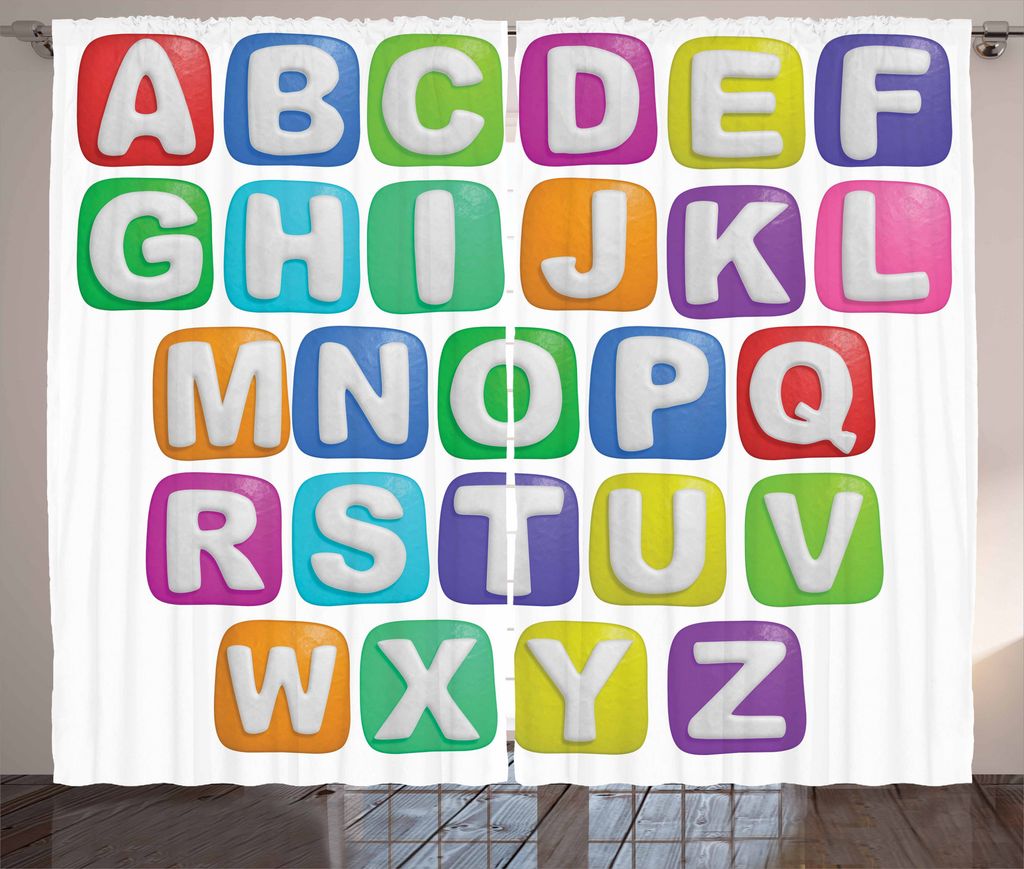 ABAKUHAUS Brief Rustikaler Vorhang, Buntes Alphabet-Set, Wohnzimmer Universalband Gardinen mit Schlaufen und Haken, 280 x 225 cm, Mehrfarbig