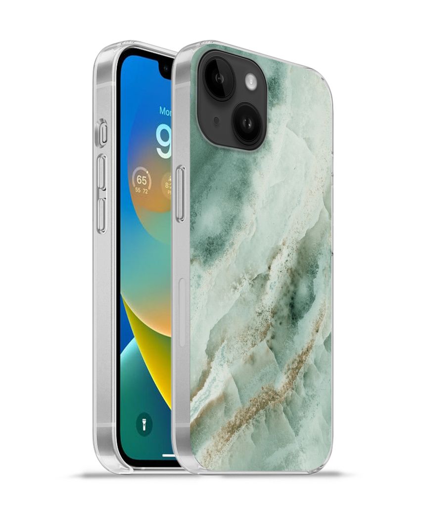 MuchoWow Handyhülle Schutzhülle Hülle für Apple iPhone 14 - Softcase Naturstein - Grün - Chic Silikon Softcase Handy Hülle - Mobiltelefonh...