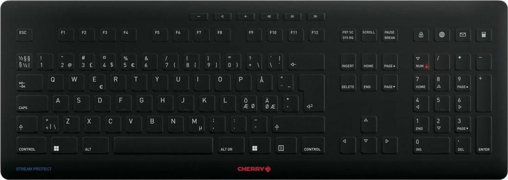 Cherry STREAM PROTECT WIRELESS - Volle Größe (100%) - Kabellos - RF Wireless - Scherenschalter - QWERTY,