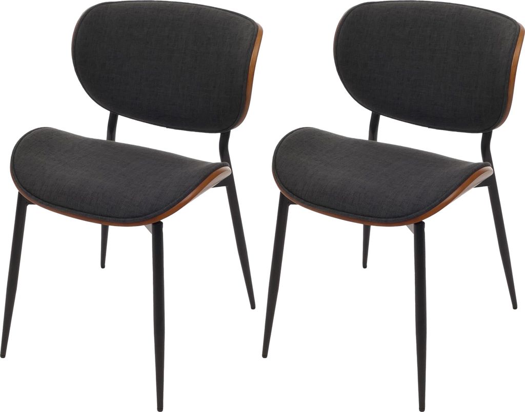 2er-Set Esszimmerstuhl HWC-O45, Bugholz Stoff (370g/m²) - Walnuss-Optik, dunkelgrau