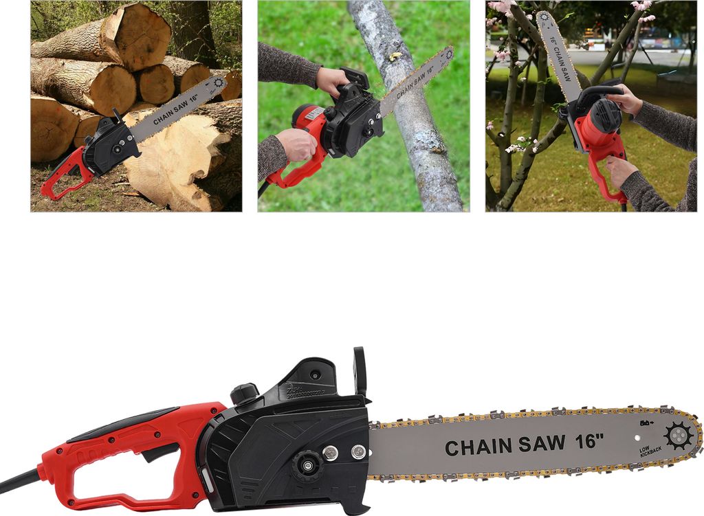 Elektro Kettensäge Benzinkettensäge 16" 2000W 800U/min Motorkettensäge Baumsäge Tragbares Holzschneideset Elektrokettensäge für Holz- & Garte...