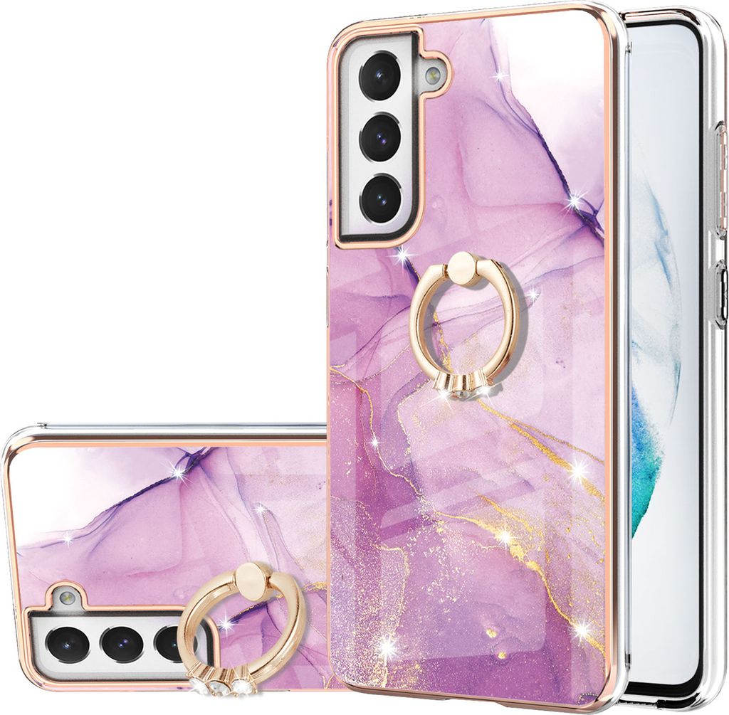 Galaxy S21 FE 5G Marmor Handyhülle mit 360 Grad Ring Ständer Ultra Dünn Soft TPU Bumper Anti-kratzt Schutzhülle für Samsung Galaxy S21 FE 5G Rosa