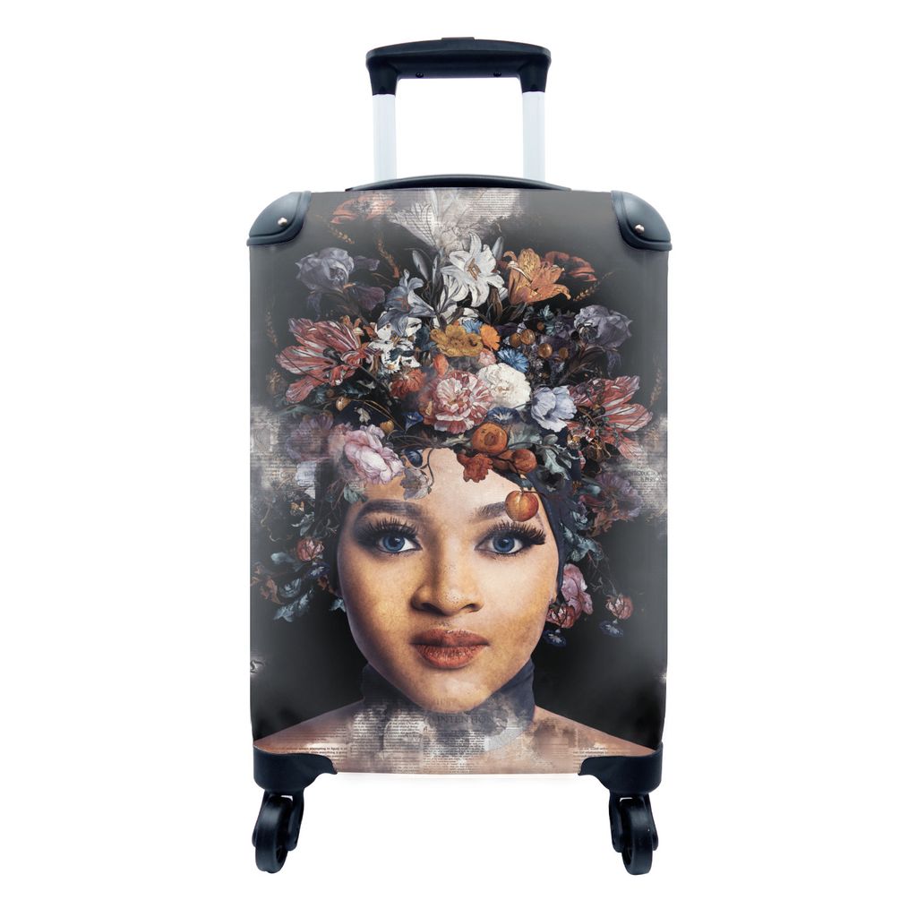MuchoWow Koffer Handgepäck Trolley Rollkoffer Kleine Reisekoffer mit 4 Rollen - Blumen - Farbe - Frauen - Cabin Size < 55x40x23 cm & 55x40x20 cm...