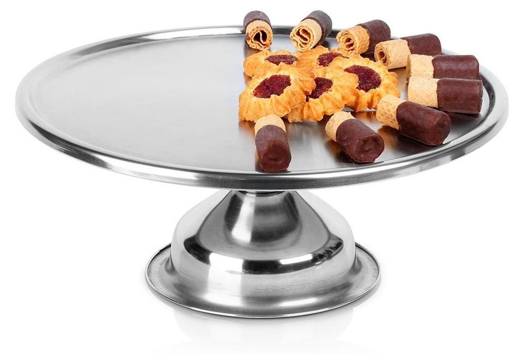 Elegante piatto da portata con piede in acciaio inox per Immagine del prodotto 