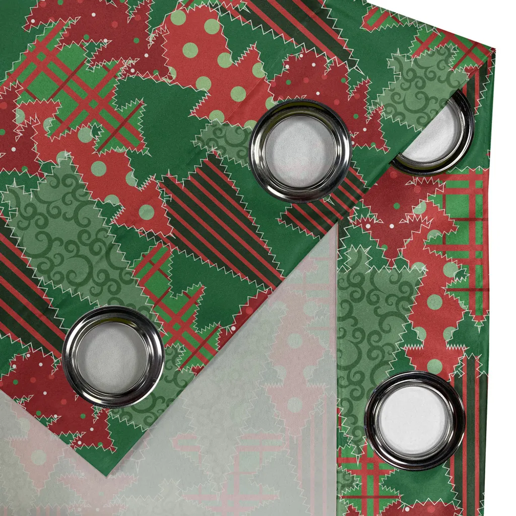 Rideau de Noël motif pins abstrait en tissu patchwork corail et vert - 3