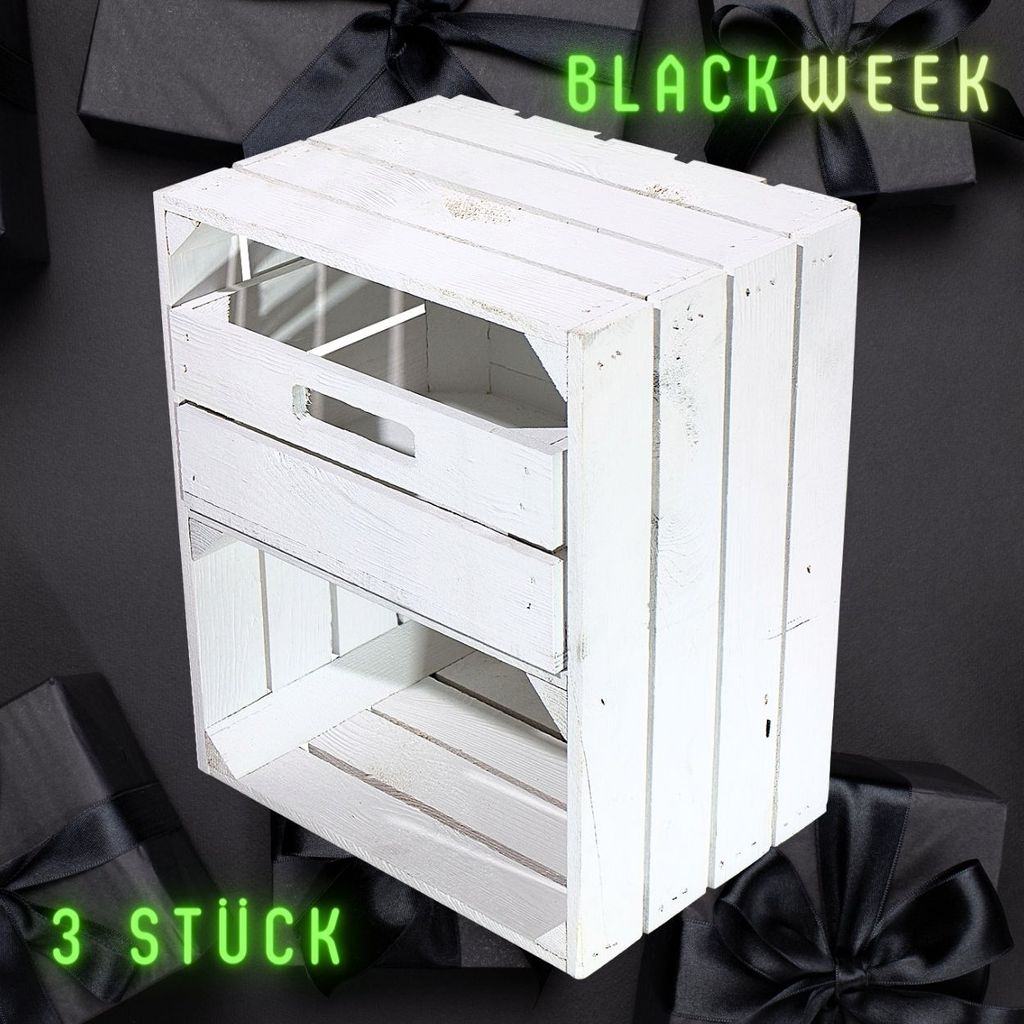 3 weiße Regalkisten -quer- mit Schublade 50x40x30cm Produktbild 