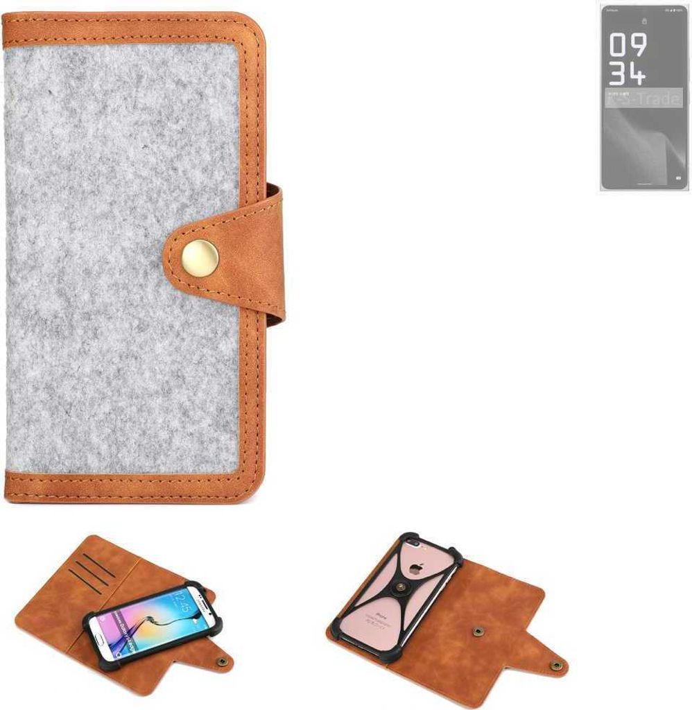 K-S-Trade Handyhülle kompatibel mit Leica Leitz Phone 2 Schutzhülle Filz-Hülle Kunst-Leder hellgrau braun (1x)