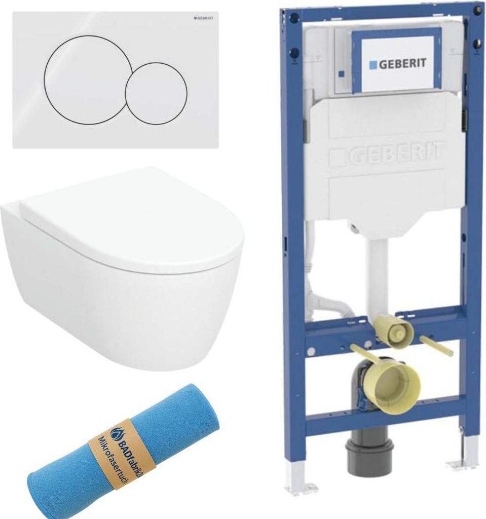 BADfabrik24 Geberit Duofix Element für Wand-WC, 112 cm, mit Sigma UP-Spülkasten 12 cm + iCon Set Wand-WC mit WC-Sitz, Rimfree Tiefspüler, geschl...