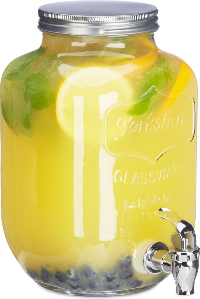 Relaxdays Getränkespender 3,5 l, Glas, Zapfhahn, Retro Produktbild 