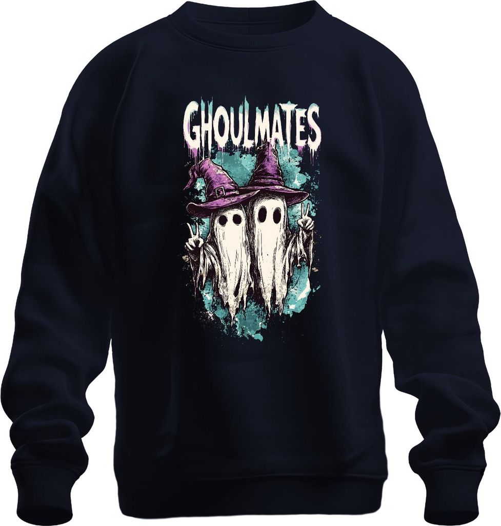 Ghoulmates Halloween Gespenster Geister Pärchen Hexenhut Vintage Uni Sweatshirt Pullover, Navy, XL