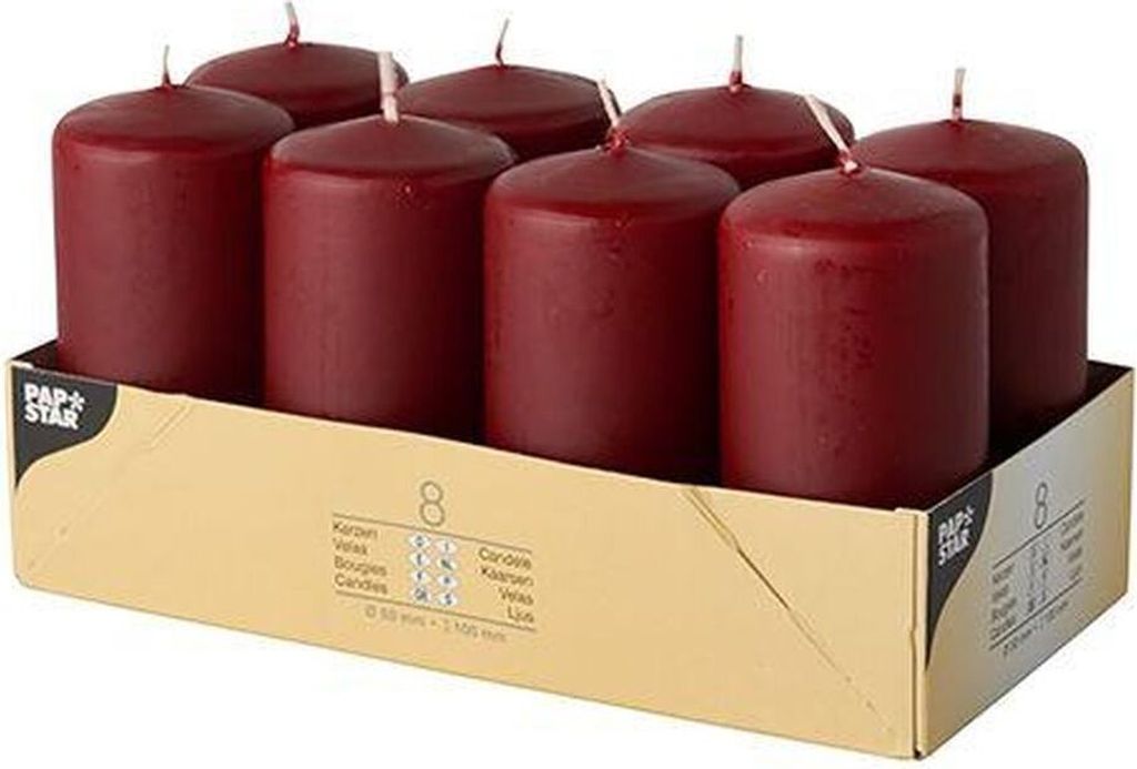 Papstar Stumpenkerzen Ø 50 mm · 100 mm bordeaux, 6 x 8 Produktbild 