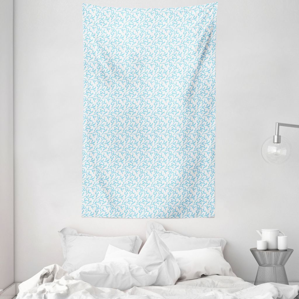 ABAKUHAUS Aqua und Weiß Wandteppich und Tagesdecke, Berry Branchen aus Weiches Mikrofaser Stoff Waschbar ohne Verblassen Digitaldruck, 140 x 230 c...