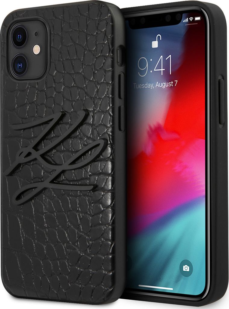 Karl Lagerfeld Apple iPhone 12 Mini Black Back cover case - Croco Signature