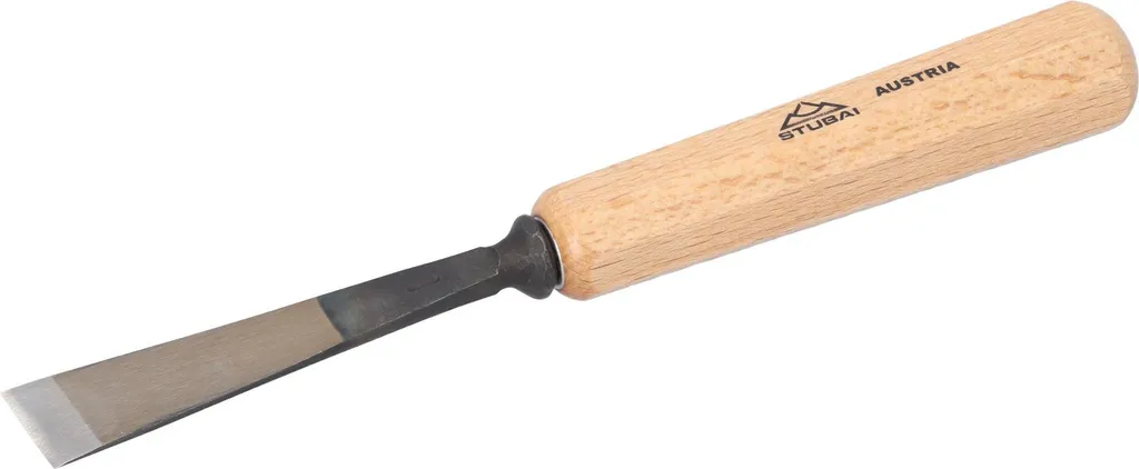 Scalpello STUBAI Serie 52 - Forma 1 | Scalpello diritto 22 mm, con manico in legno, per superfici lisce, per preforo, intaglio e intaglio a rilievo, per lavorare il legno