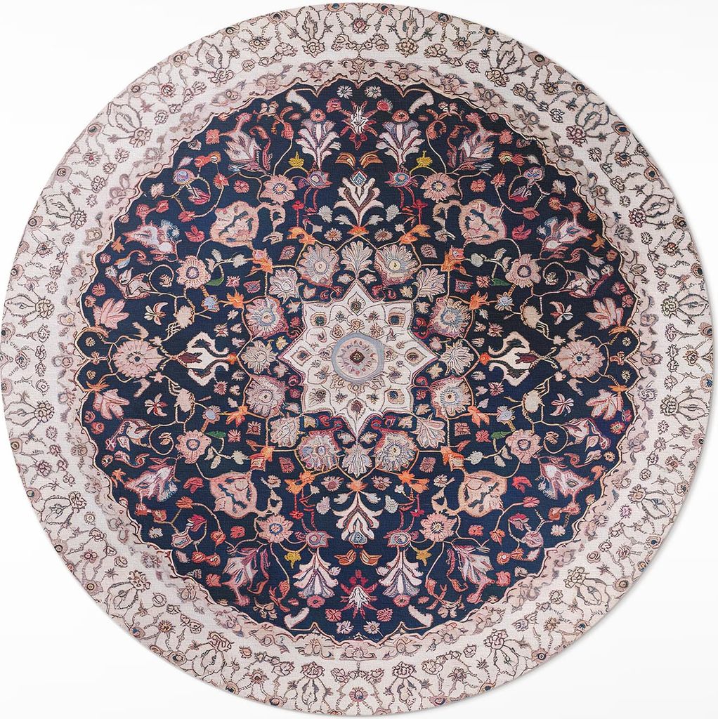 Dekoratives Vintage-Mandala-Muster im alten Stil – Vinyl Fußmatte – Ø 80cm – Rutschfest – Pflegeleicht & Langlebig