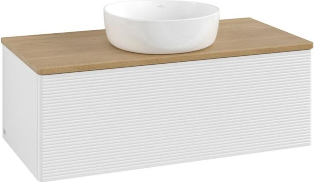 V&B Waschtischunterschrank mit Frontstruktur, mit Beleuchtung Antao 100x36x50cm, WBP hon. Oa, glo wh. Lac