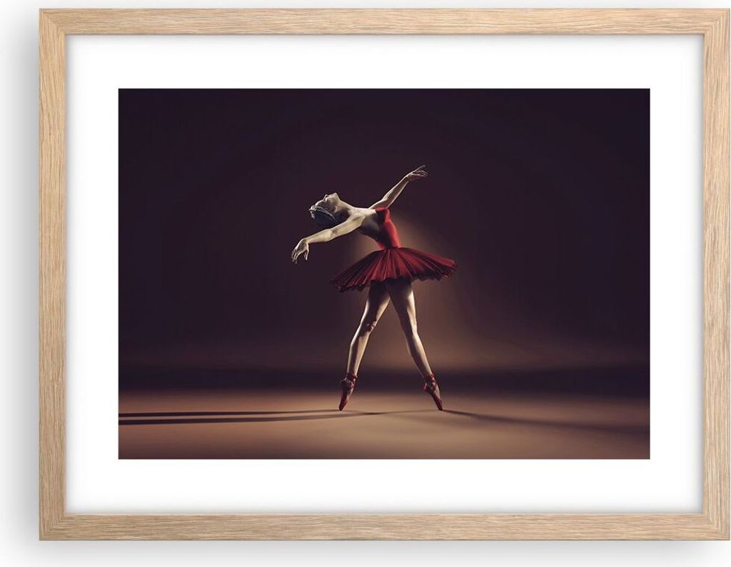 Gerahmtes Poster - Rahmen in heller Eiche - Ballerina Rot Produktbild 