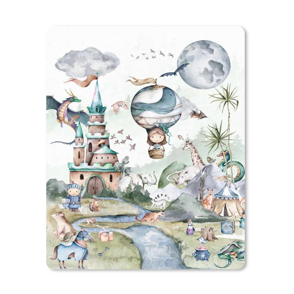 MuchoWow Mauspad Mousepad Kinder - Heißluftballon - Drache - Jungen - Burg - Aquarell 19x23 cm - Mousepads - Maus Mat - Pad - Mausunterlage - Ma...