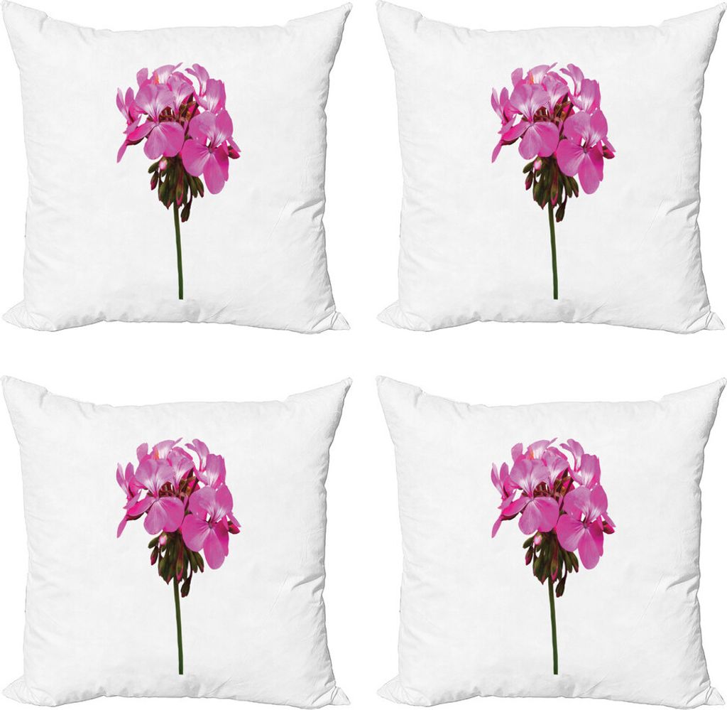 ABAKUHAUS Pelargonien Kissenbezug Set (4 Stück), Close up Foto von Blumen, Moderner Doppelseitiger Digitaldruck, 40 cm x 40 cm, weiß Fuchsia