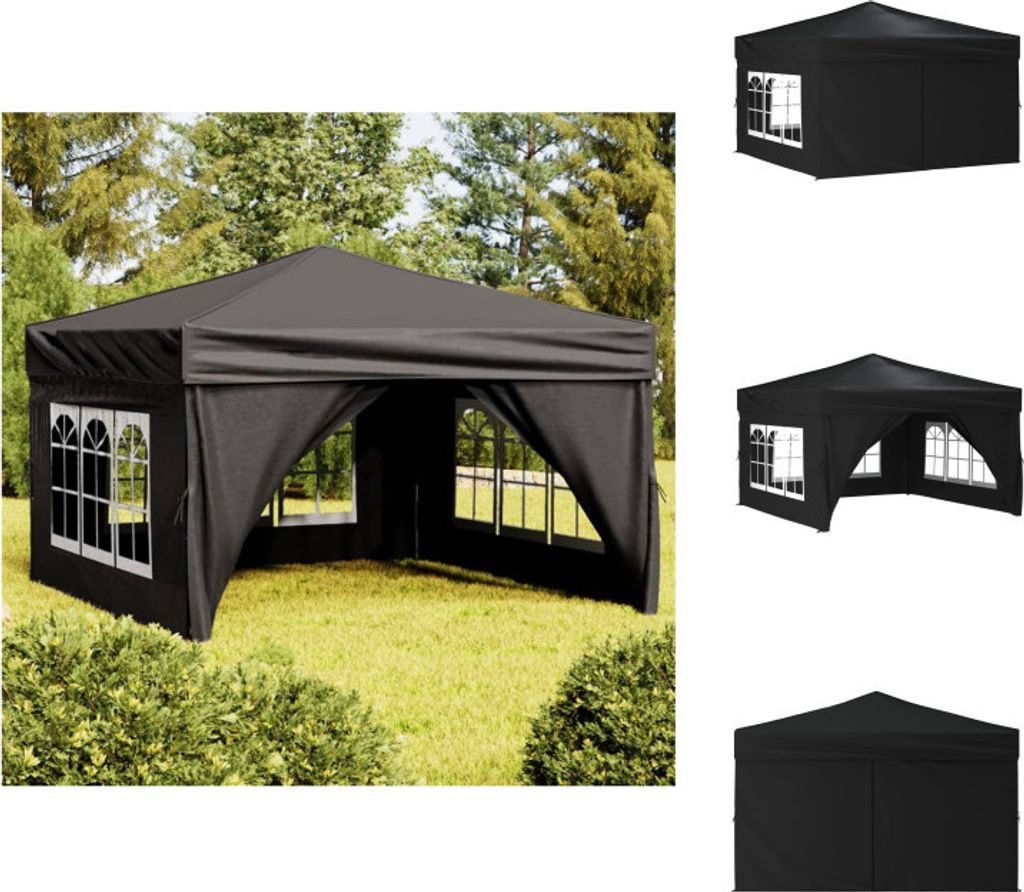 vidaXL Partyzelt Faltbar mit Seitenwänden Schwarz 3x3 m - Pavillons & Partyzelte