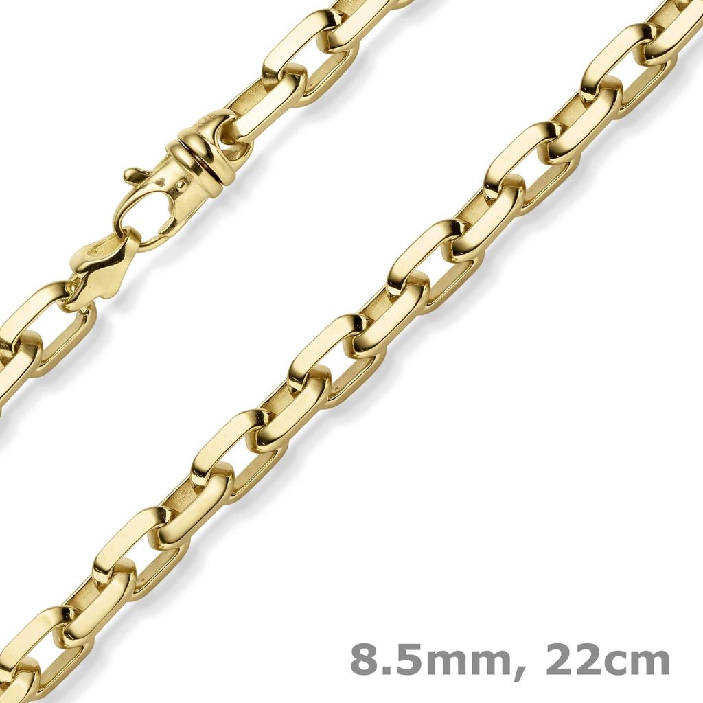 8,5mm Armband Ankerkette aus 585 Gold Gelbgold massiv diamantiert 22cm Herren