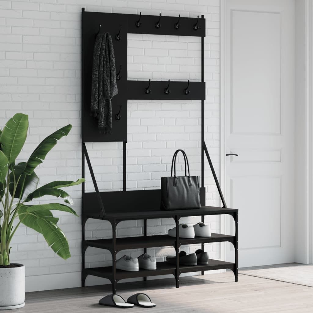 Věšák na kabáty s botníkem černý 100x40x184 cm Obrázek produktu 
