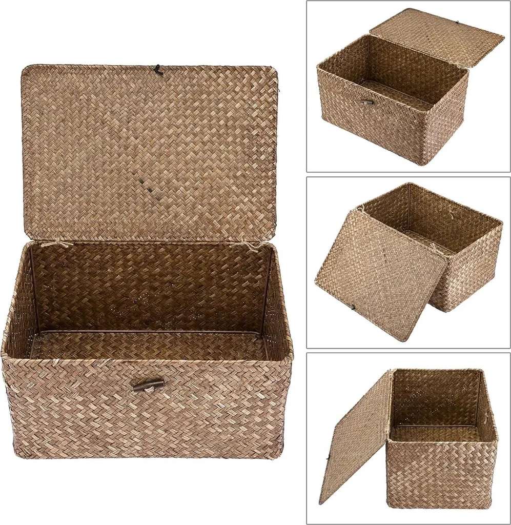 Corbeille de rangement décorative en fibres naturelles pour bureau et maison