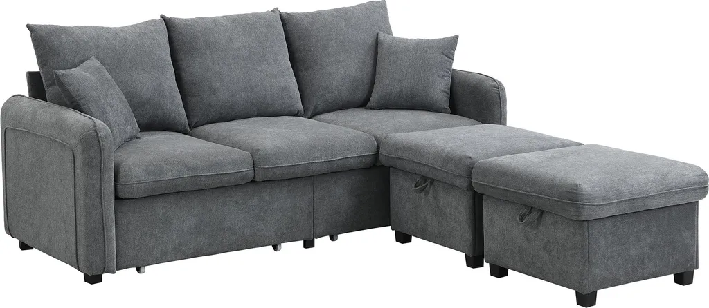 Canapé convertible en chenille avec rangement et pouf modulable Sweiko - 15
