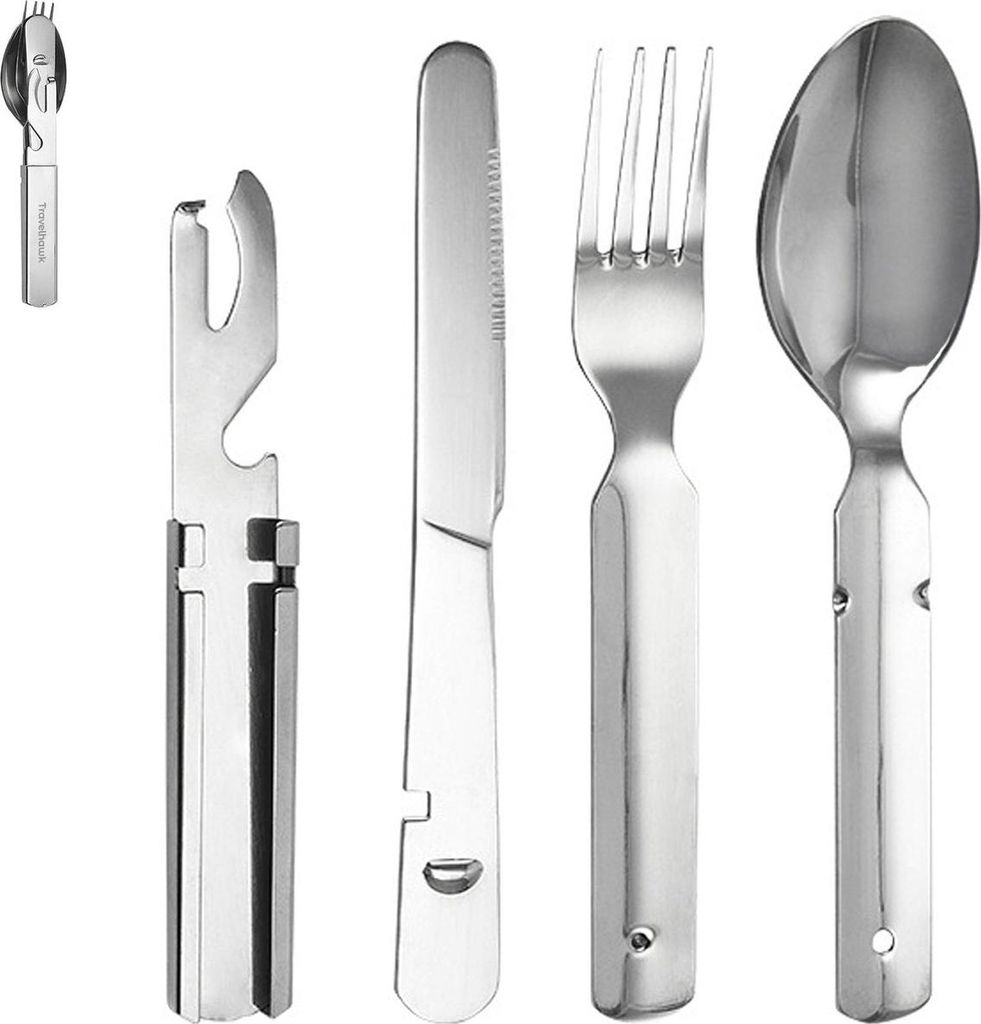 Travelhawk Reisbestek Set – Campingbestek To-Go Zilver
