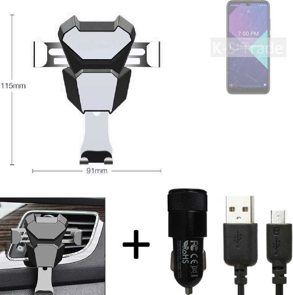 K-S-Trade KFZ Halterung kompatibel mit Wiko Ride 3 Halterung Lüftungshalterung Lüftungsschlitz schwarz-silber Autohalterung Handy inkl. KFZ