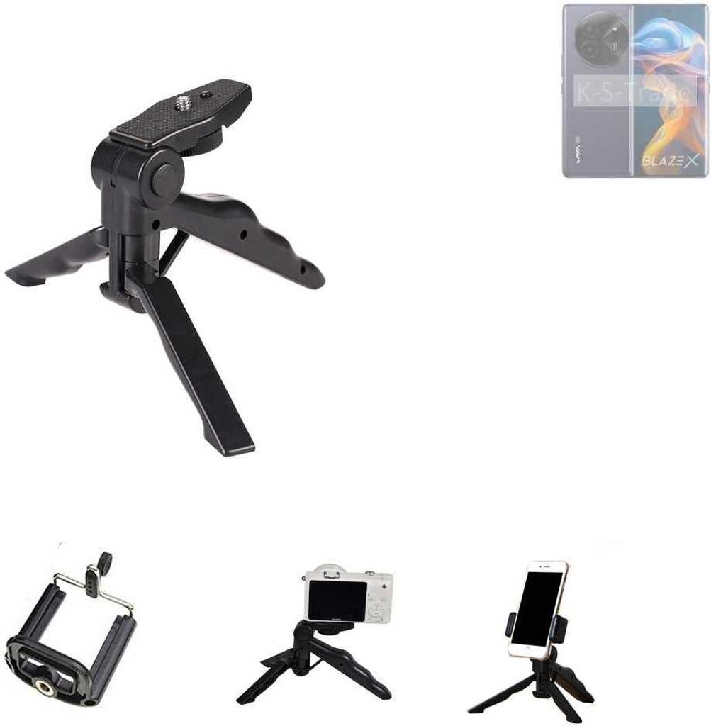 K-S-Trade Stativ Tisch-Ständer Dreibein Handy-Stativ Ständer kompatibel mit Lava Blaze X Mini-Stativ Smartphone Tripod Handy-Stativ aus Plastik