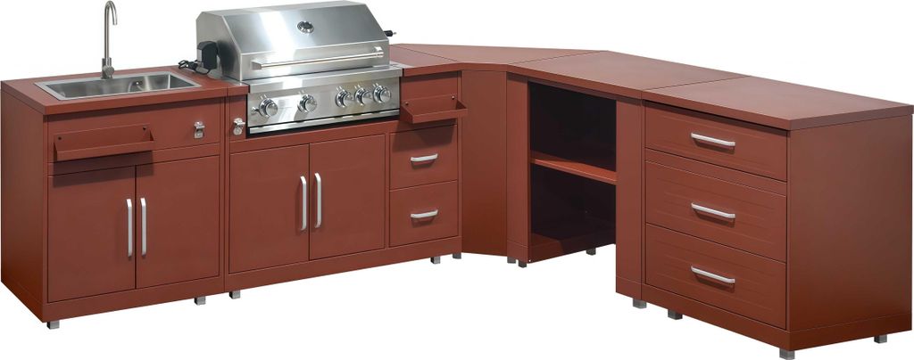 5-teilige Eck-Außenküche mit Spüle und gemauertem Grill - Oviala Memphis