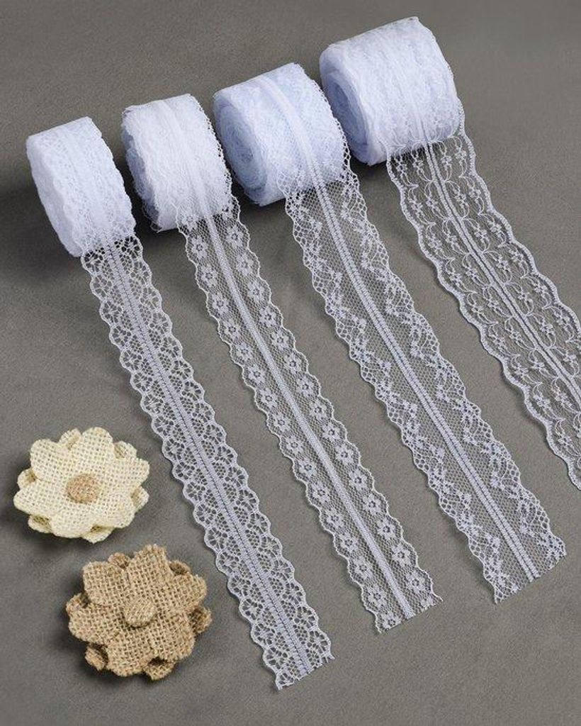 40 m kanten lint weiss vintage - 4 rollen, 2 kanten blumen, 3-45 cm breit - Geschenkband weiss Kantenband für Hochzeit Tischdekoration Basteln Ges...